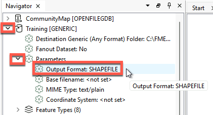 Output format user parameter in the Navigator